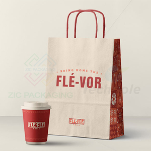 Venta al por mayor bolsa de papel Kraft blanco aceptar impresión personalizada comida rápida para llevar bolsa con asa retorcida café bolsa de transporte - Product Image 4