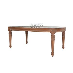 Mesa de Centro Rectangular de Lujo con Tapa de Mármol Claro de Primera Calidad y Patas de Madera Talladas a Mano para una Decoración Clásica de Sala de Estar - Product Image 3