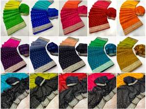 Handwoven Polyester Saree Rich Zari Border Elegant Modern Design Exclusive for Weddings Bridal Wear <b>Indian</b> <b>Pakistani</b> <b>Clothing</b> - Product Image 4