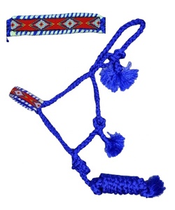 Lightweight Custom Made Woven Royal Blue Nylon Mule Tape <b>Halter</b> With Beaded Nose and Removable Lead Top Manufacturer Supplier - Product Image 1