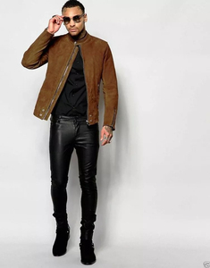 Chaqueta de cuero de gamuza para hombre Chaqueta de cuero de piel de cordero real marrón Biker Moto Chaquetas de cuero puro para hombre personalizadas - Product Image 4