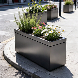Jardinière rectangulaire moderne en acier inoxydable, durable, pour extérieur, pot de fleurs, conteneur de jardin - Product Image 5