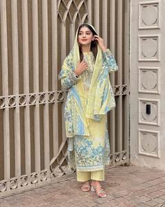 Exclusive Ladies Office Party Set Fully <b>Stitched</b> Knee-Length Top Bottom Heavy Digital Print Lace Dupatta Solid Natural Washable - Product Image 3