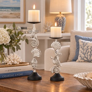 Juego de Portavelas de Concha Marina Plateada, Soporte para Velas de Pilar sin Llama, Decoración para el Hogar - Product Image 3
