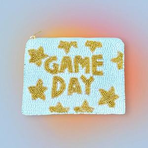 Bolsa de Monedas con Cuentas de Combinación de Colores Premium para el Día del Juego, Bolsa de Maquillaje con Cremallera Azul Claro, Bordado de Estrella Dorada, Accesorio de Regalo Deportivo - Product Image 1