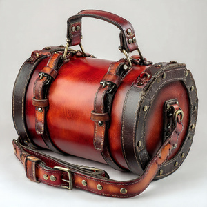 Bolsos cruzados en forma de barril, bolso de cuero de barril de lona, ropa de calle para adultos, bolsos de barril de cuero genuino para mujer - Product Image 6