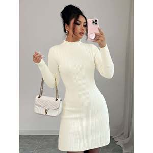 Vestido Maxi de Punto Ajustado para Mujer, con Mangas Largas, Cuello Redondo y Botones, Estilo Sexy para Club - Product Image 1