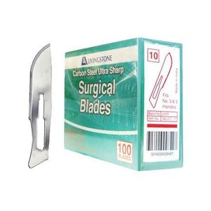 Non. 10 lames de scalpel manuel longues et courbées en acier inoxydable/titane et couteau en plastique, norme de sécurité - certifié MOL DSB10 - Product Image 1