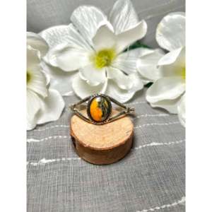 Bracelet manchette tendance en agate BB et argent sterling, fait main par des artisans Navajo - Product Image 1