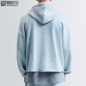 Sudadera con capucha en blanco 100% algodón con hombros caídos y corte de rizo francés y ropa de calle Vintage lavado crudo dobladillo recortado Sudadera con capucha de gran tamaño - Product Image 3