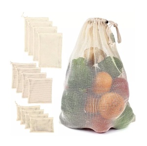 ถุงตาข่ายคอตตอนออร์แกนิกใช้ซ้ำได้เป็นมิตรกับสิ่งแวดล้อมถุงช้อปปิ้งสำหรับผักและผลไม้ - Product Image 5