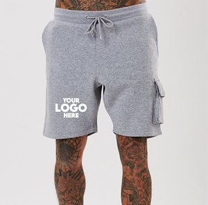 Pantalones Cortos Personalizados con Bolsillos de Caja para Hombre, Pantalones Cortos con Cremallera, Bolsillos Laterales, Logotipo y Letras de Marca Gris Heather - Product Image 1
