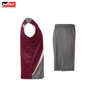 Ensemble de maillots de basket INDEX, gris bordeaux, col en V, sans manches, sublimé, anti-transpiration, uniforme sportif, adulte, unisexe - Product Image 3