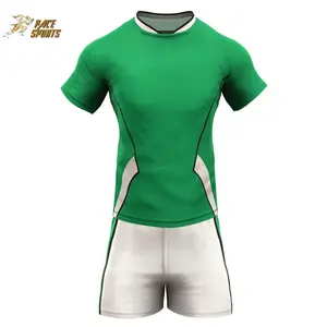 New Style Sublimated Grün Weiß Hot Sale Custom Neueste Design Dickes neues Rugby-Shirt mit Shorts Uniform Set