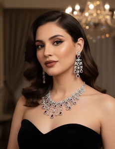 Magnifique ensemble collier et boucles d'oreilles en cristal de rubis royal, fabriqué avec des pierres de rubis rouge de qualité supérieure, taille goutte d'eau. - Product Image 2