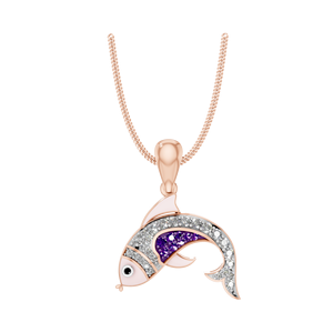 Colgante de diamantes en forma de pez de oro auténtico de 18 quilates con piedras moradas Joyería fina OEM personalizada para niños y mujeres Hecho EN LA India - Product Image 6
