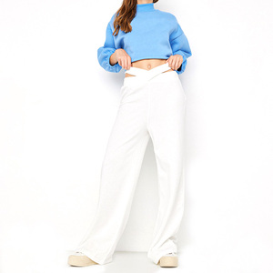 Fait sur mesure 100% coton pantalon évasé à capuche respirant respirant évasé survêtement ensembles femmes vêtements d'hiver décontracté motif solide - Product Image 1