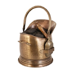 Elegant Decorative Galvanized Metal Iron Pail Bucket with Single Handle Perfect for Luxury Fireplace Accessories - Product Image 1