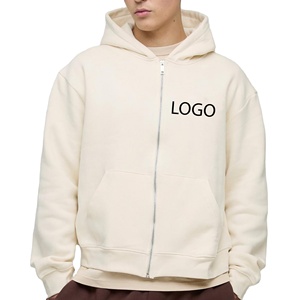 Sweat-shirt unisexe à capuche zippé, coupe ample, en molleton de coton épais, anti-rétrécissement, avec logo brodé personnalisé, couleur crème, pour homme, idéal pour l'hiver - Product Image 1