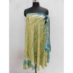 Hecho a mano Reversible Vintage Seda Saree Magic Wrap Falda Vestido de playa-Transpirable y elegante - Product Image 4