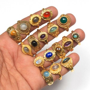 Anillos de bisel de piedra natural coloridos vintage retro al por mayor 18K chapado en oro latón sólido joyería de moda anillos de piedras preciosas para mujer - Product Image 6