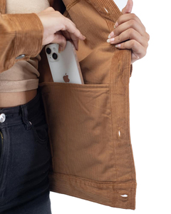Women's Corduroy <b>Jacket</b> Brown Full Sleeve Turn-down Collar Utility Style Autumn Wear Cotton Single Breasted - Product Image 6