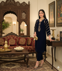 Tendances 2025 par Cp : Présentation de l'ensemble Kurta Anarkali en velours brodé de luxe en 2 pièces - Prêt à être expédié - Product Image 5
