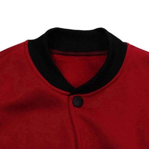 Cierre de botón de manga de cuero negro de lana de Color rojo con bolsillo chaquetas universitarias de béisbol chaquetas universitarias de calle principal para hombres OEM - Product Image 2