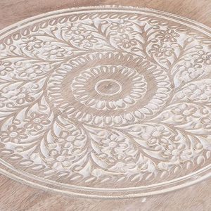 Taburete de Madera Tallada, Plegable, Diseño Artesanal, Acabado Antiguo, Mesa Auxiliar, Florero para Decoración del Hogar o Apartamento - Product Image 4