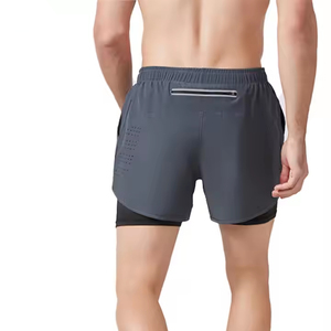 Pantalones cortos de gimnasio con bolsillo de doble capa para hombre, Jogger de cintura media sólida, cintura elástica para entrenamiento físico al aire libre, logotipo para correr, venta al por mayor - Product Image 4