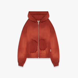 Custom Sun Faded Oversized Zip Up Hoodie Heavyweight Streetwear para hombres Sin cordón Lavado con ácido y desgastado con estampado - Product Image 2