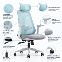 Chaise de bureau à dossier haut en maille avec appui-tête réglable, cadre gris, accoudoirs en PU pour poste de travail de direction