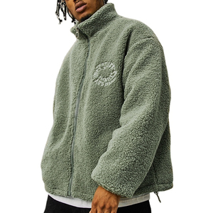OEM Factory Custom Stand Collar Men's <b>Fleece</b> <b>Jacket</b> Embroidery Zip up Sherpa <b>Fleece</b> <b>Jacket</b> - Product Image 2