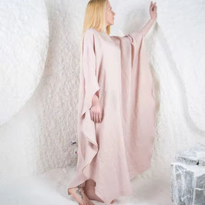 Vestido Kaftan Largo de Lino Premium, Estilo Vintage, Formal, Hecho a Mano, Corte Holgado con Dobladillo Evase - Product Image 1