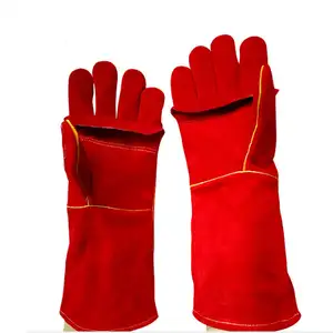 Moufles en cuir de vachette, doublure en coton, gants de four résistants à la chaleur, gril de four, BBQ, Mig, poêle, gants résistants au feu, vente en gros