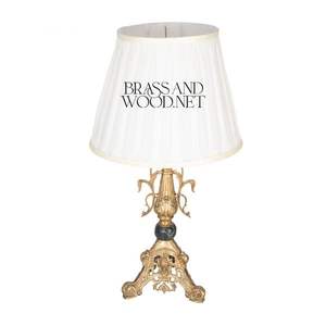 Antique brass table <b>lamp</b> with ornate decorative <b>base</b> dark accent sphere elegant fabric shade and timeless handcrafted classical - Product Image 2