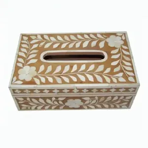 Distributeur de mouchoirs en bois et papier de luxe fait à la main taille personnalisée incrustation d'os de haute qualité pour un usage domestique - Product Image 1