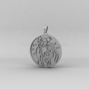 Superbe pendentif commémoratif personnalisable en argent sterling 925 et or 14 carats, forme Sainte Famille, serti de 30 mm, pour bijoux - Product Image 4