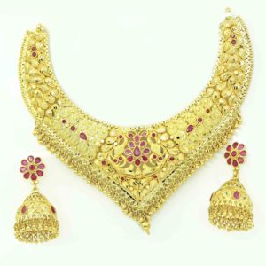 Juego de Joyería de Latón Chapado en Oro de 14K, 18K y 24K al por Mayor, Diseño de Flores, Collares Cortos y Aretes Tradicionales de Moda para Bodas - Product Image 3