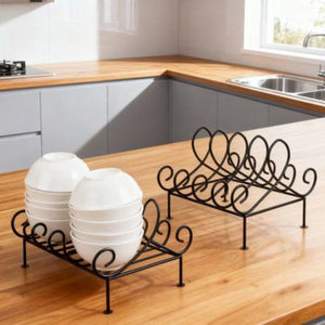 Support à assiettes vintage personnalisé en fer forgé, support de table sur pied pour assiettes, égouttoir à vaisselle, ustensiles de cuisine - Product Image 1