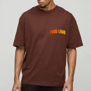 Alta calidad 100% algodón 300GSM venta al por mayor peso pesado camiseta en blanco personalizado liso marrón camisetas de gran tamaño para hombres - Product Image 1