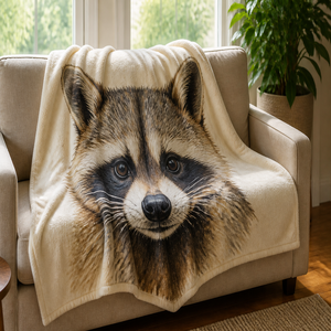 Custom Printed <b>Throw</b> Blanket Personalized Raccoon Portrait Gift Sublimation Flannel Fleece Polyester - Product Image 1