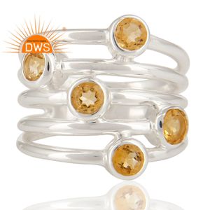 Anillo de Plata de Ley 925 con citrino Natural, Gema de corte redondo, fabricante de joyería - Product Image 2