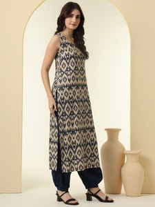Unity Luxure 1925 Kurta Informal de Línea Recta con Estampado Floral para Mujer, en Nailon/Algodón, Estilo Natural (Beige) - Product Image 4