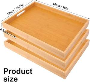 Paquete de 3 bandejas de madera ecológicas de 16x11,6 pulgadas con asas para el hogar, cocina, bandeja decorativa, bandeja grande para servir la cena - Product Image 1