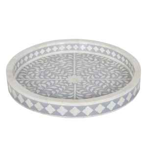 Plateau de service ottoman en bois laqué blanc floral, élégant, moderne, écologique, léger, avec incrustations d'os, pour les mariages - Product Image 1
