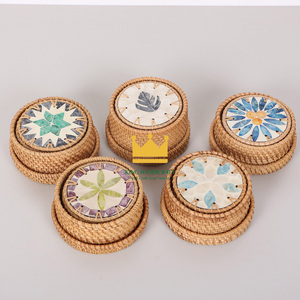 Vietnam Rattan <b>Coasters</b> with <b>Ceramic</b> Mosaic Handmade Eco-Friendly Drink Mats for Dining Table and Housewarming Gifts - Product Image 4
