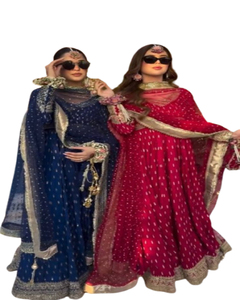 ชุดเดรสสตรีทัชนีสไตล์อินเดียชุดเดรสกวางกางเกงสีล้วนลายลูกไม้ชาโดวาซาลาซโซสีฟ้า - Product Image 1