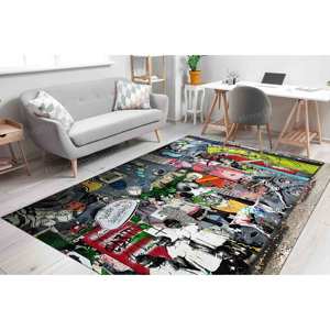 <b>Abstract</b> Graffiti Printed <b>Rug</b>: Unique Banksy-Inspired Accent Piece for Home,Nonwoven Thin <b>Rug</b> - Product Image 2