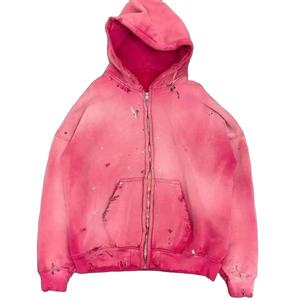 Venta al por mayor de sudadera de los hombres en la tienda de mezclilla de pista desgastada Nuestra Rosa Sun Faded Hoodies Custom Distressed Style Zipper Hoodies - Product Image 1